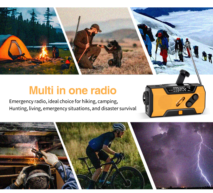High Capacity 5000mAh Power Bank Portable LED AM/FM/WB Radio Flashlight NOAA Weather SOS Alarm USB Charging For Emergency Use