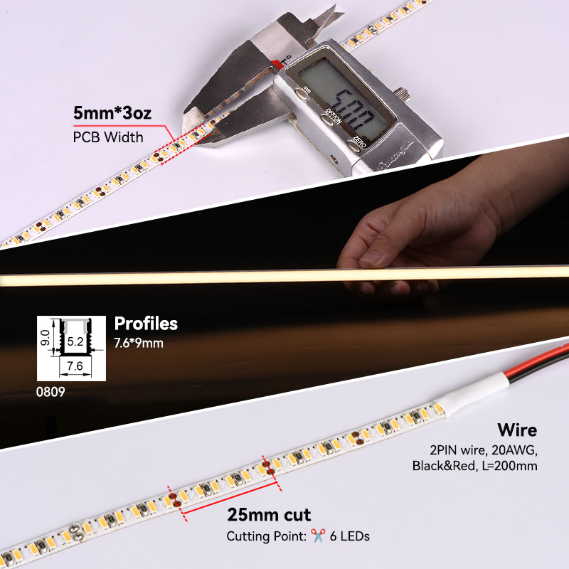 Customizable High CRI 95+ 240LED/m Low Voltage Drop Micro 5mm 24V 15W/m Copper SMD LED Strip for Commercial Decoration Lighting