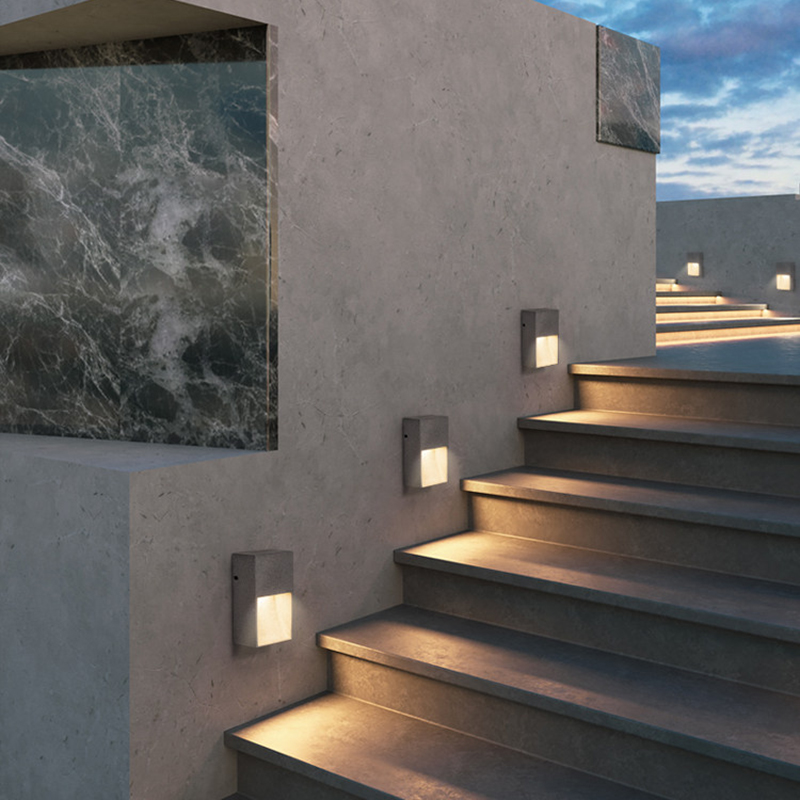 Factory Custom Square Cement Outdoor Wall-mounted Step Light Architectural Outdoor Wall Light Outdoor Pathway Wall Light