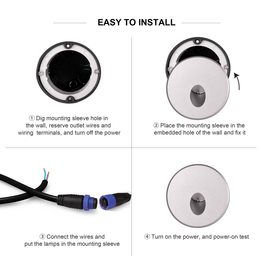 DC12V/24V Aluminum Wall Lamp IP65 Waterproof Adjustable Recessed LED Staircase Step Light