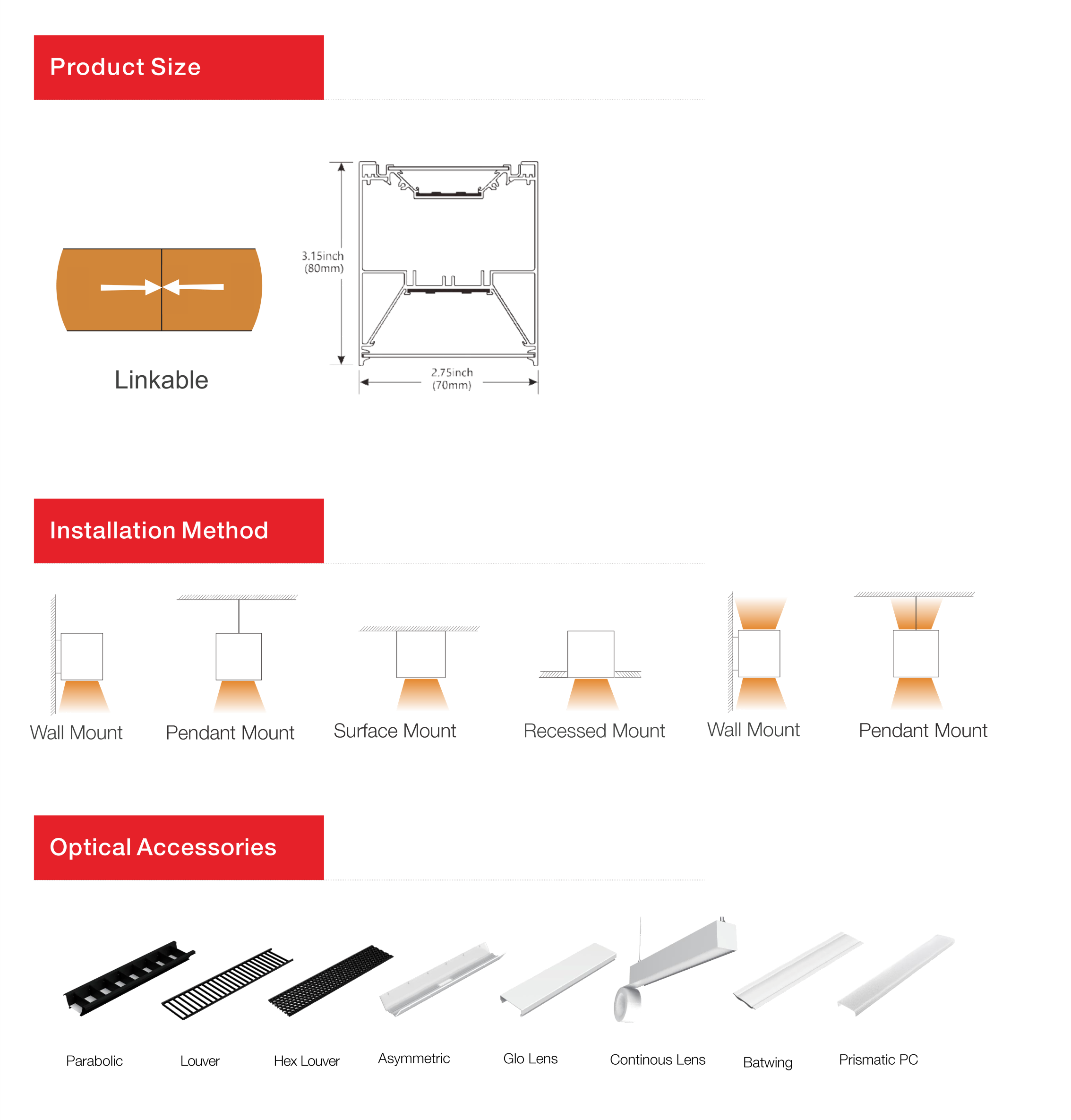 LED Linear Lights Aluminum 2FT 4FT 8FT 6500K IP44 Suspended Linkable Dimmable Office Commercial Batten Fixture Pendant Lamp ETL