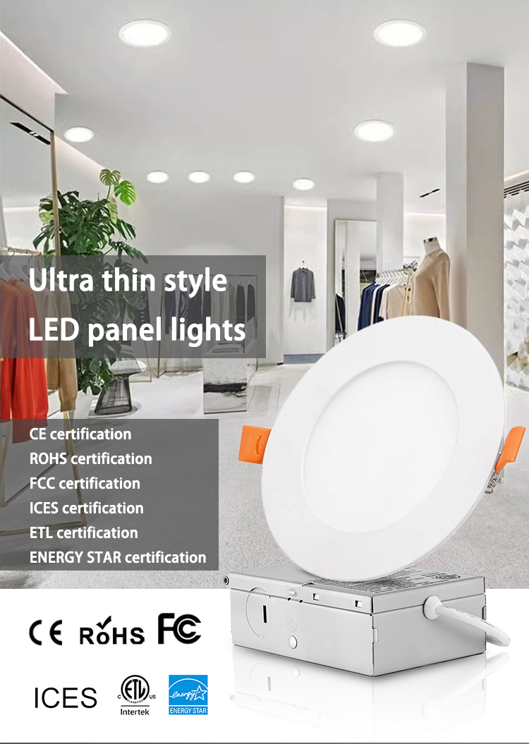 ETL 3Ct 5Ct Modern Aluminum LED SMD2835 Panel Ceiling Light Downlight with Junction Box IP44 Rating for Home Office AC100-277V