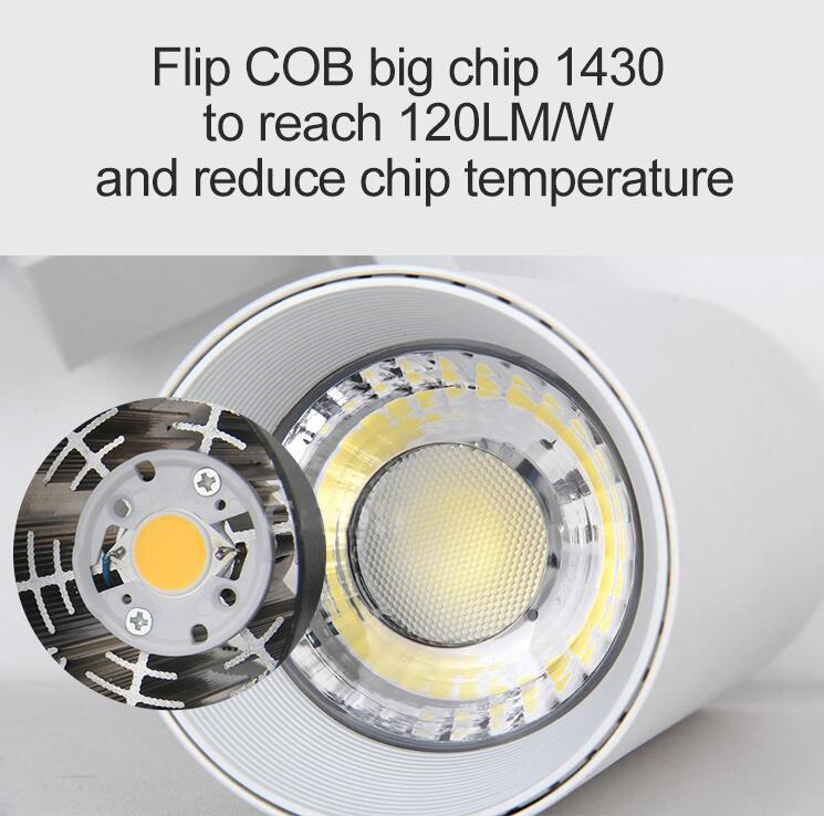 Black and White 10W 20W 30W LED Track Lights High Lumen Ra80 COB Spot Light LED Track Lighting Housing 4 Wire No Flicker