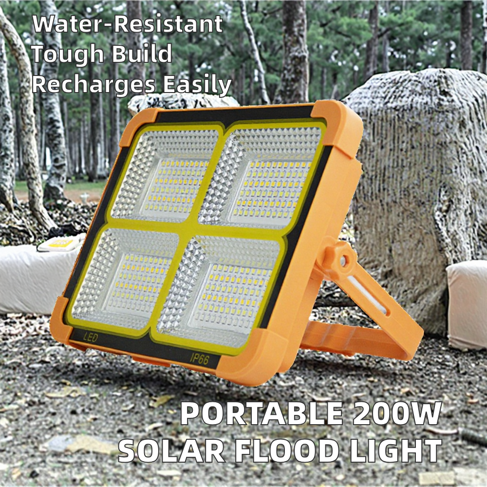 Solar Powered LED Flood Light Portable Handle Waterproof Outdoor for Camping Work IP66 for Garden Use Rechargeable Searchlights