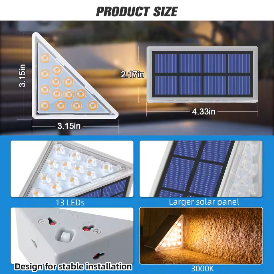 LED Solar IP65 Waterproof Battery Operated High Brightness Dual Color Temp Stair Lights Auto On/Off Outdoor Step Lighting Garden