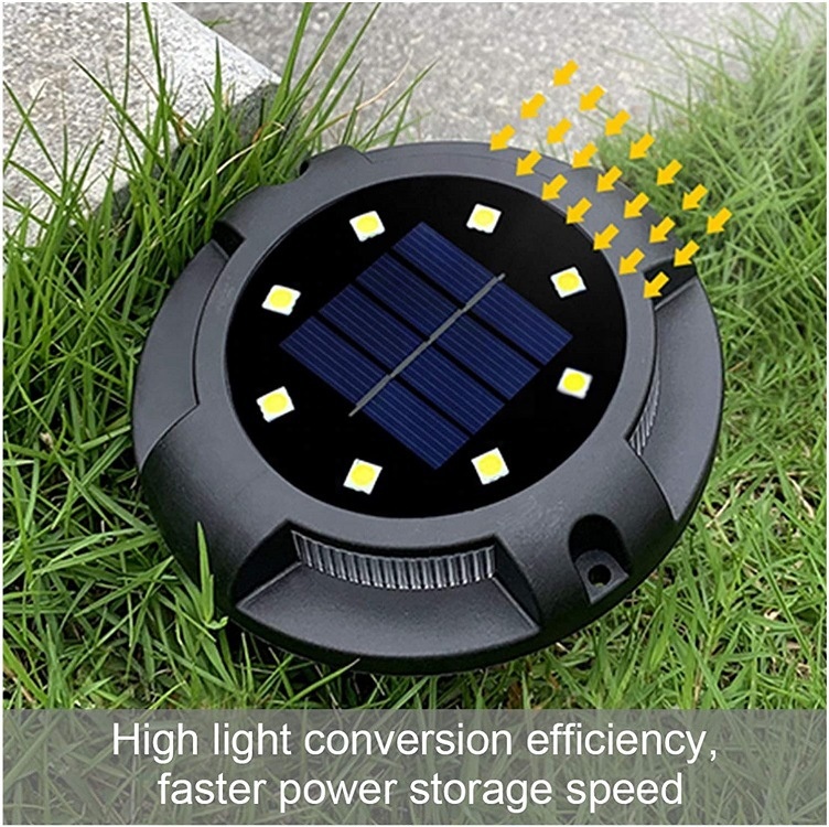 Solar Ground Lights 8 LED Disk Lights Solar Powered Waterproof In-Ground Lights for Garden, Lawn, Pathway, Walkway, Deck, Yard