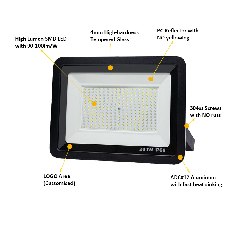 220-240V AC Powered Flood Lights 200 Watts Aluminum Linear Driverless Home Waterproof Lamp Outdoor Led Reflector Light
