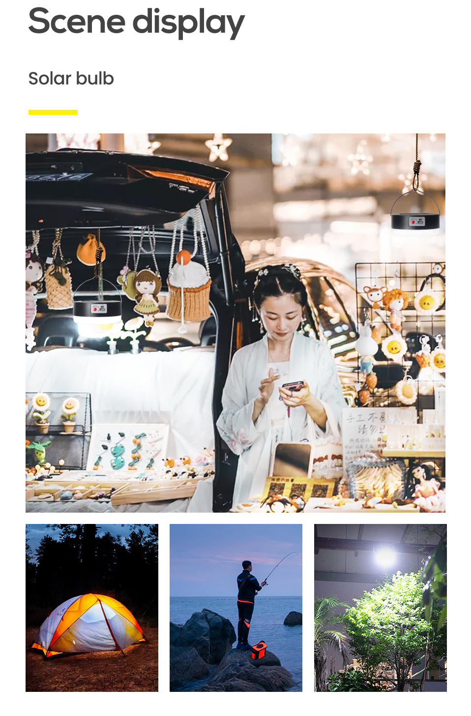 NEW Waterproof Outdoor Solar Camping Light Bulb Lantern Solar Powered Battery USB Rechargeable Portable Handheld Emergency Light