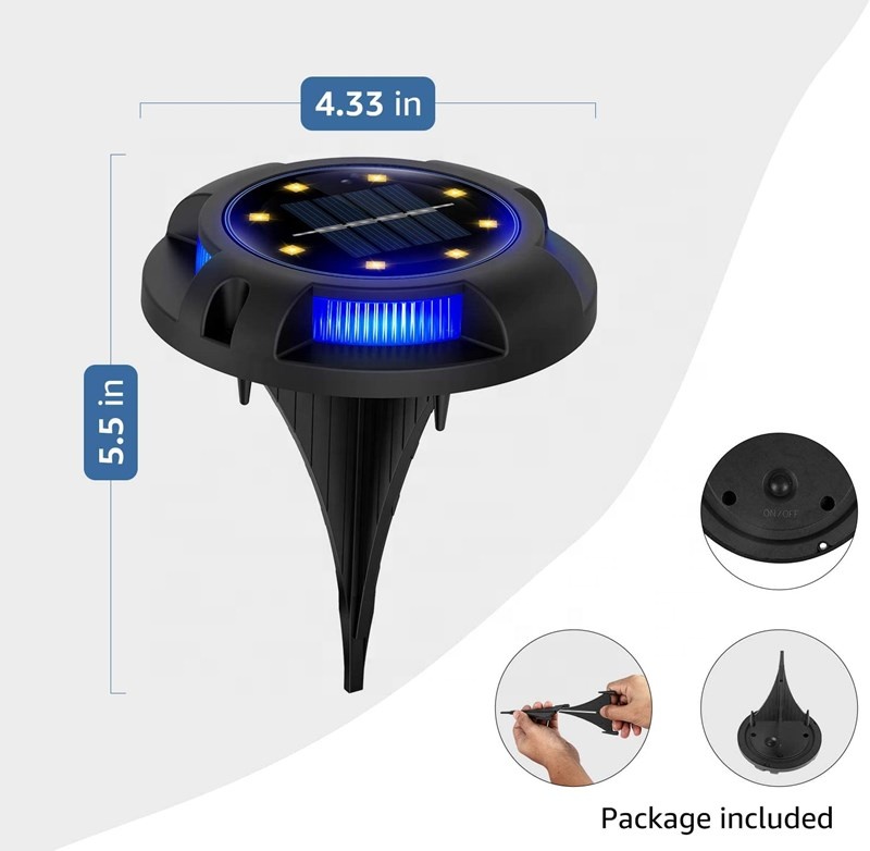 Solar Ground Lights 8 LED Disk Lights Solar Powered Waterproof In-Ground Lights for Garden, Lawn, Pathway, Walkway, Deck, Yard