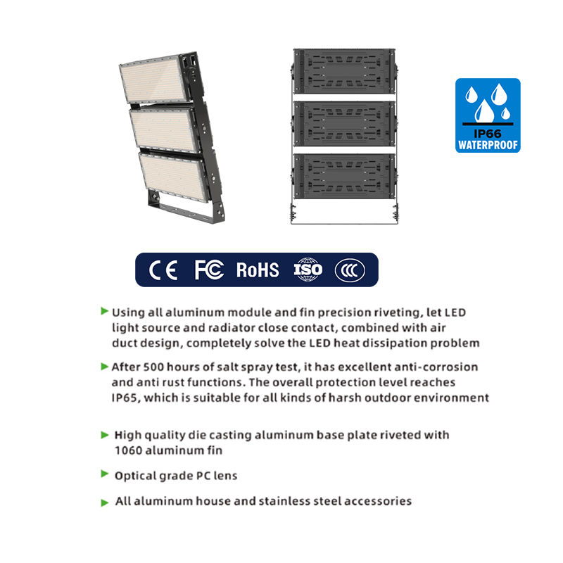 Professional 250W Ultra-Bright Cob LED Flood Light IP66 Waterproof 50000H 2700-6000K 60 Beam Angle for Stadiums Lighting