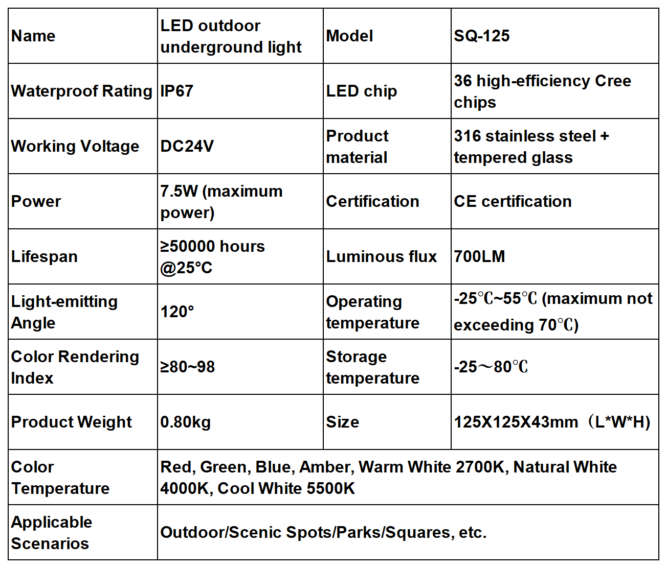 Factory 2025 Hot Custom SQ-125 LED Landscape IP67 Outdoor In-Ground Light 7.5W 700LM Energy-Saving Remote Control Aluminum Alloy