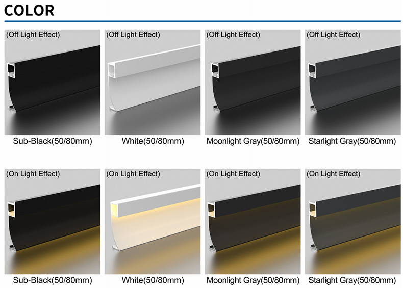 Recessed Customized Aluminum Alloy LED Skirting Board Profile - Metal Baseboard with Light for Home Hotel Wall Decor