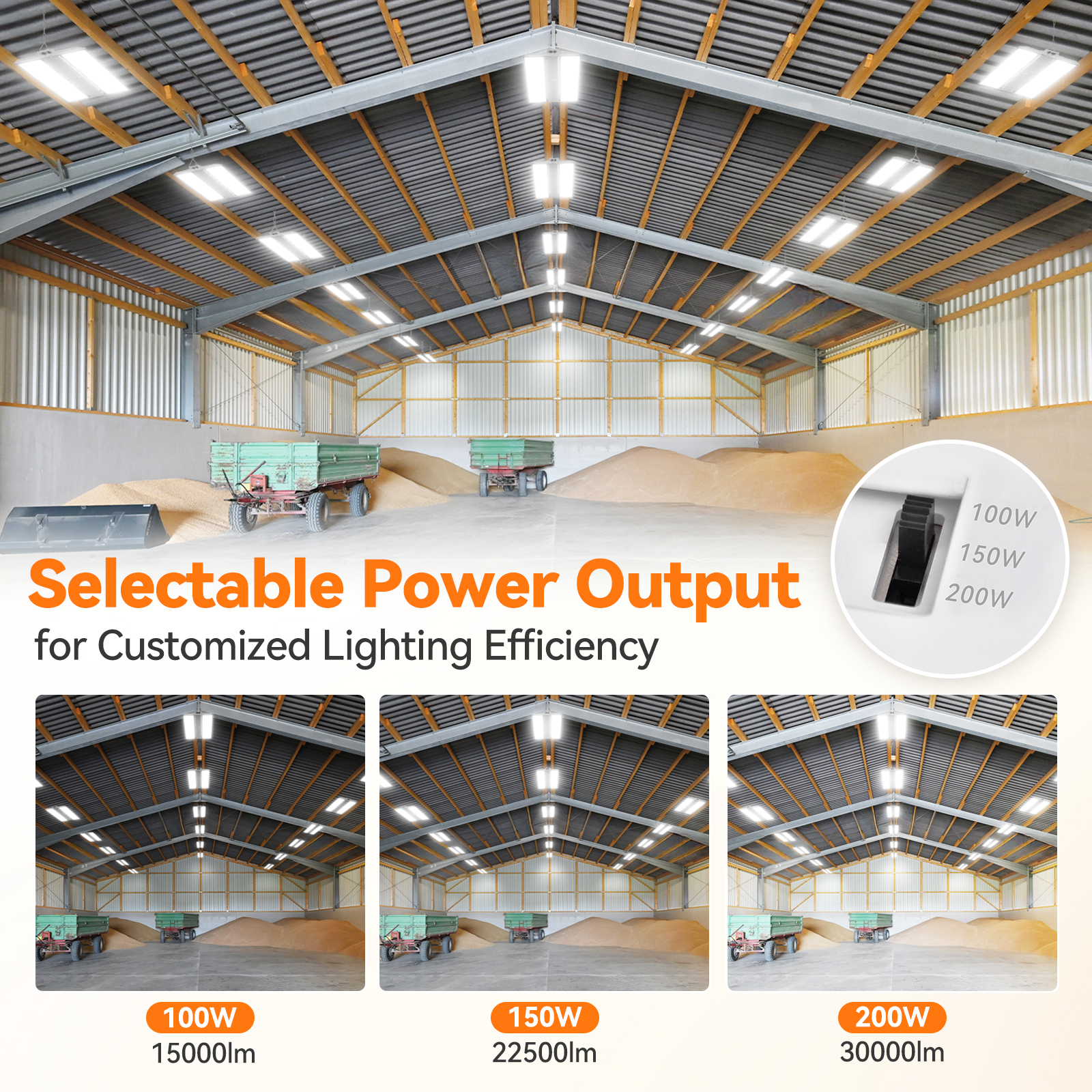 ComiLED Factory Direct Sale Commercial 200W-100W &amp;CCT Adjustable Hi Bay Light Linear Led High Bay Lights for Warehouse Workshop