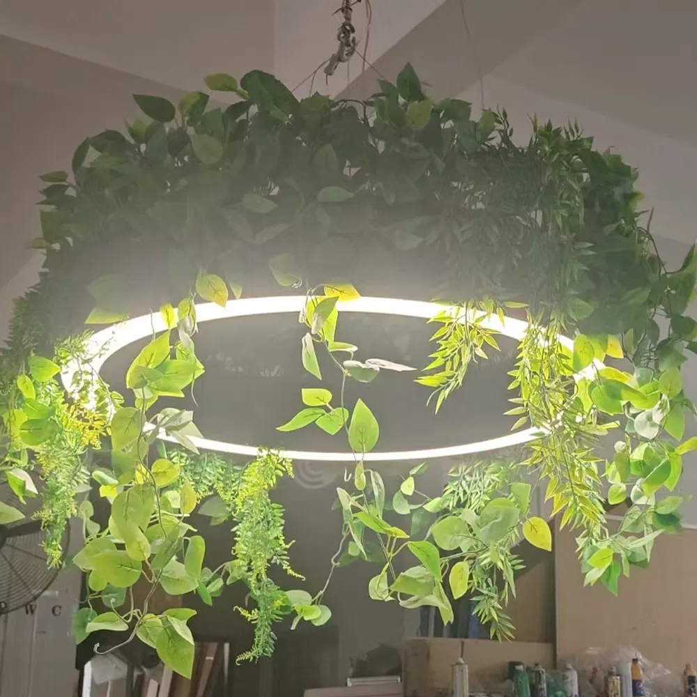 Circular LED Pendant Light Green Plants Details