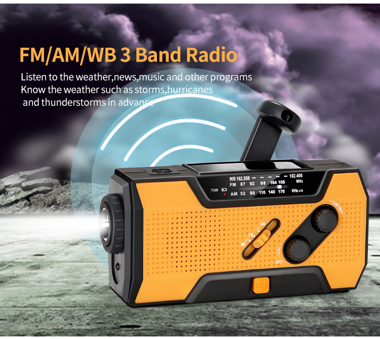 High Capacity 5000mAh Power Bank Portable LED AM/FM/WB Radio Flashlight NOAA Weather SOS Alarm USB Charging For Emergency Use