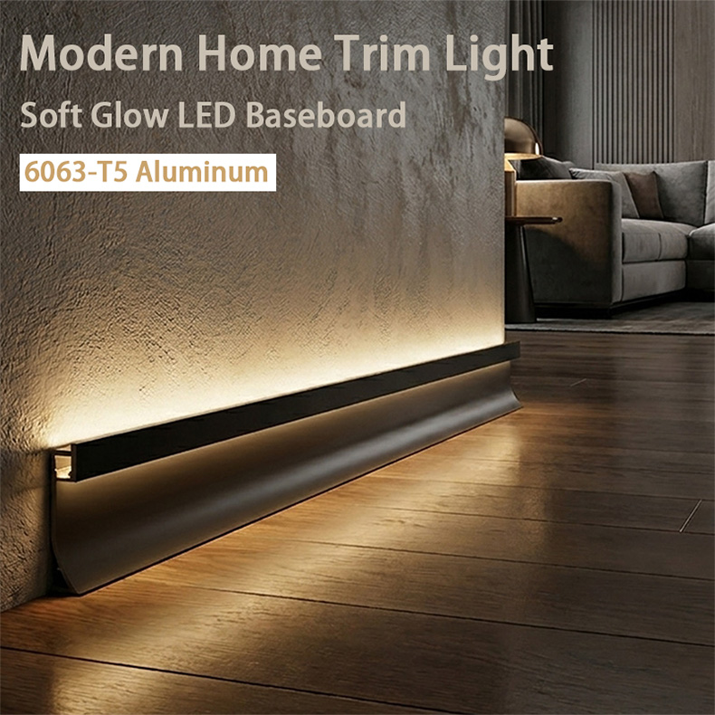 Recessed Customized Aluminum Alloy LED Skirting Board Profile - Metal Baseboard with Light for Home Hotel Wall Decor