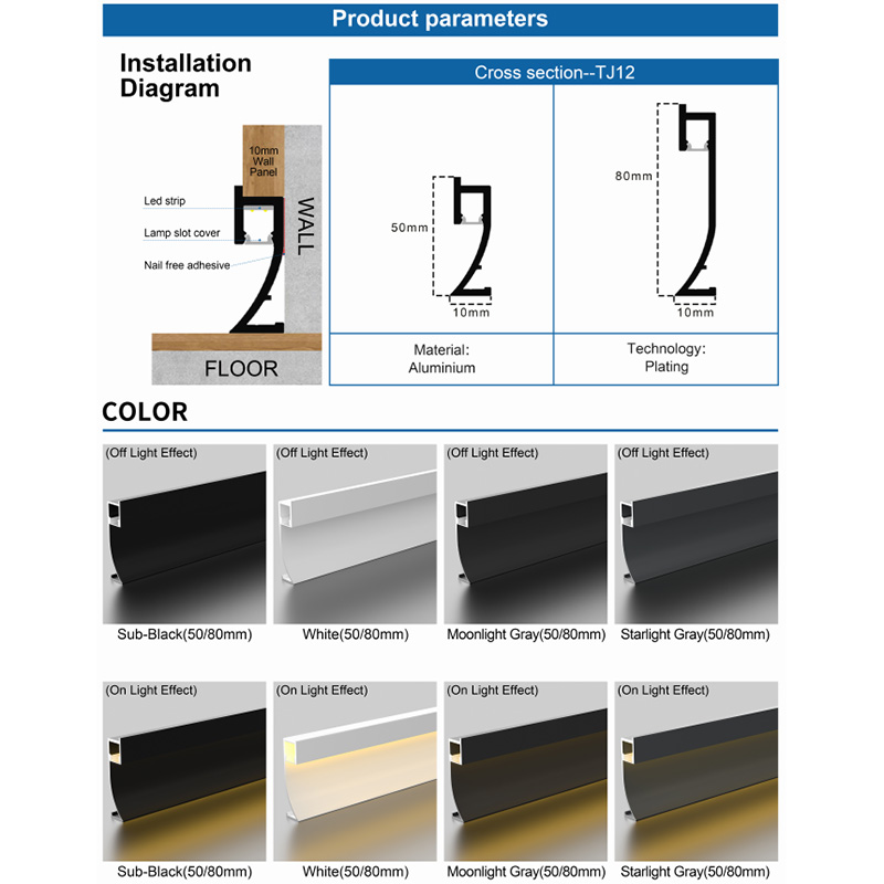 Recessed Customized Aluminum Alloy LED Skirting Board Profile - Metal Baseboard With Light For Home Hotel Wall Decor