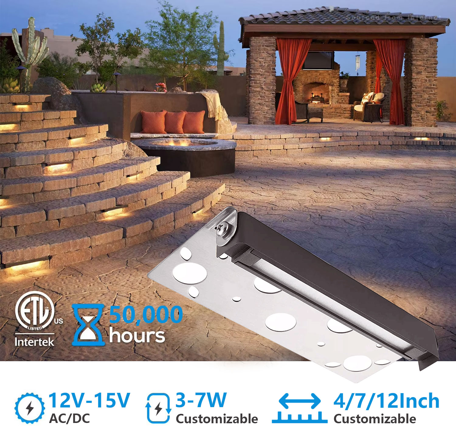 Easy Installation 7 Inch 12inch 3CCT Modern Retaining Wall Garden Paver Step Led Lights Hardscape Lighting 12-24 AC/DC