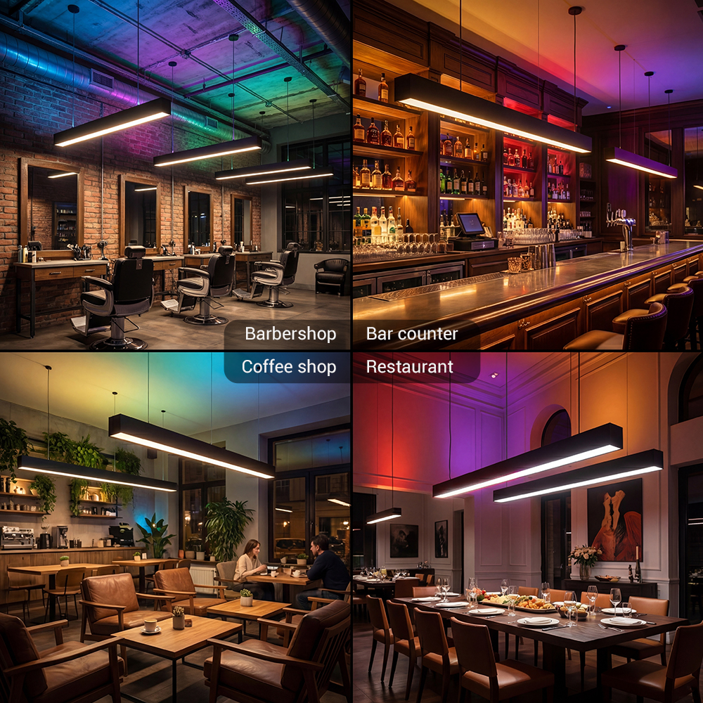 LONYUNG Customized ETL CE Smart RGB Linear Hanging Light Project 0-10V CCT Dimmable Aluminum up and Down Pendant Linear Light