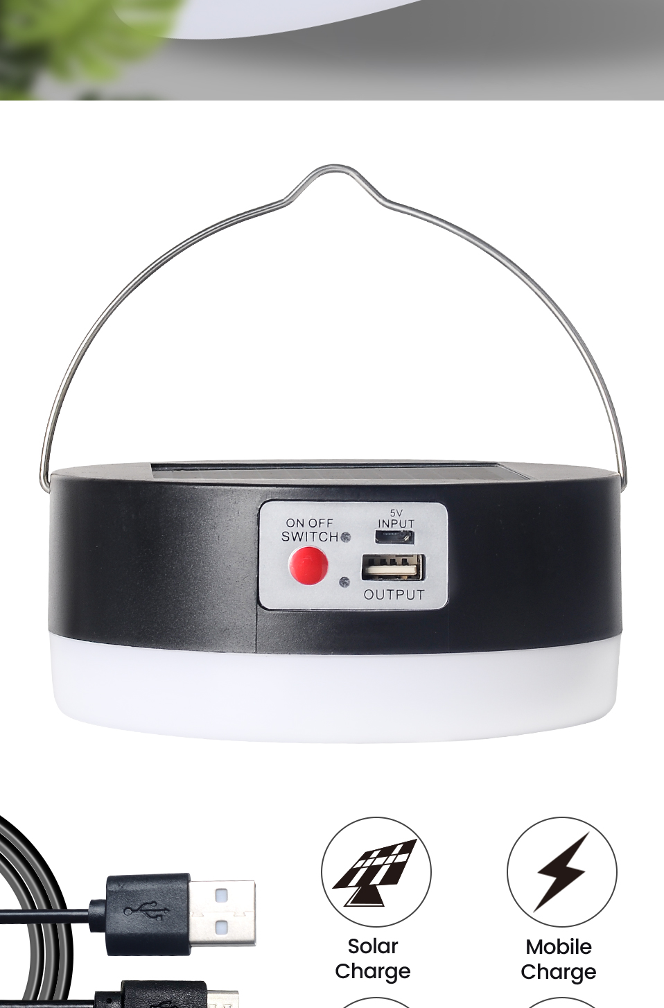 NEW Waterproof Outdoor Solar Camping Light Bulb Lantern Solar Powered Battery USB Rechargeable Portable Handheld Emergency Light