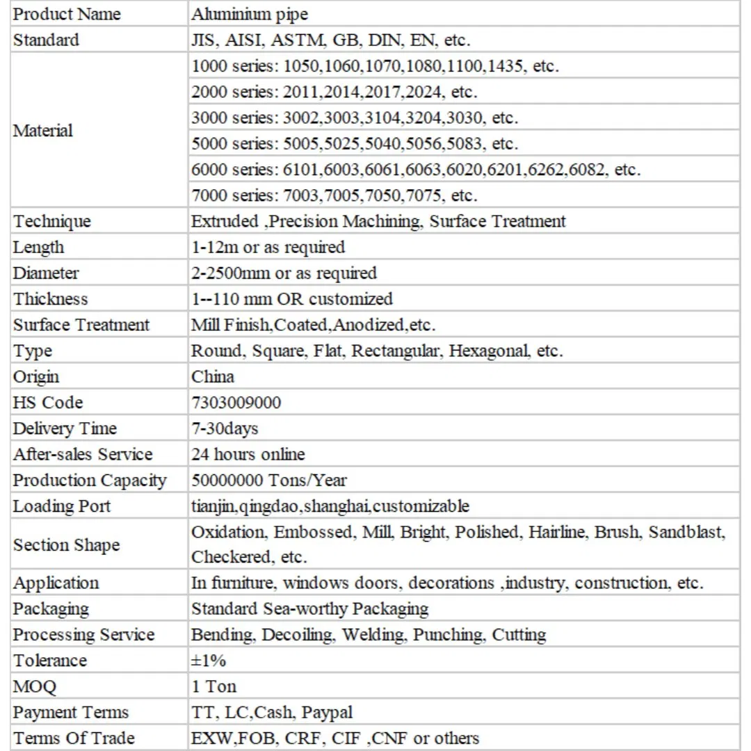 Factory Seamless Steel Pipe Aluminum Alloy Hollow Round Tube Pipe High Quality Large out Diameter Aluminum Pipe Tube Factory Price