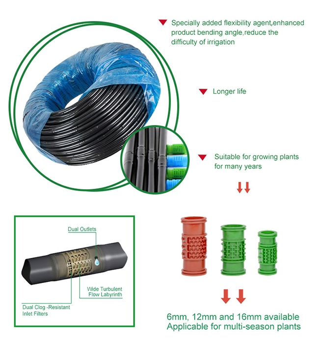 Agricultural HDPE Drip Irrigation Pipe Plastic Water Polyethylene Drip Line Drip Tape Pipe for Garden Farm Potatoes Peppers Onions