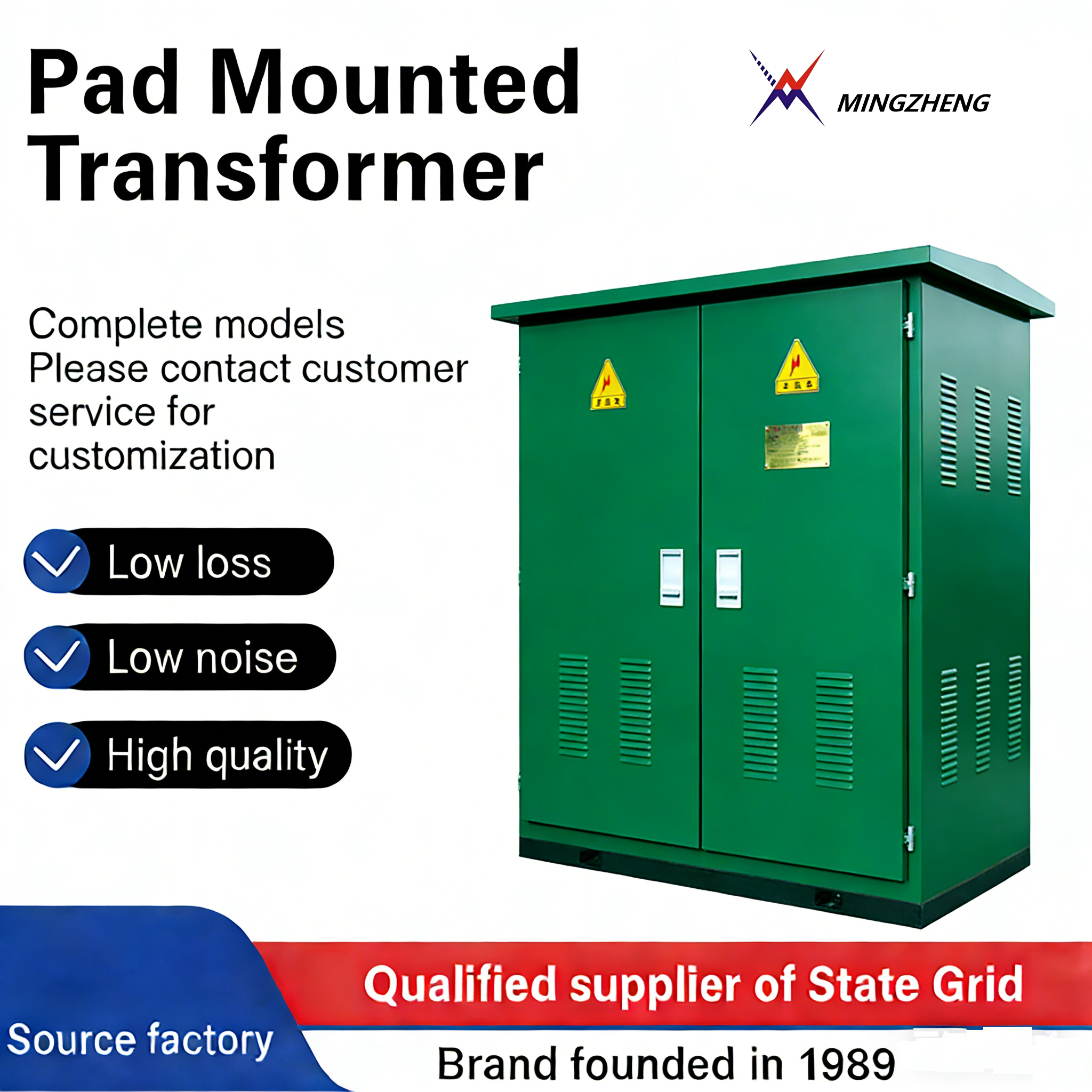 Pad Mounted Power Transformer 30kva to 630kva Three Phase Toroidal Coil Copper or Aluminum Winding Distribution Substation