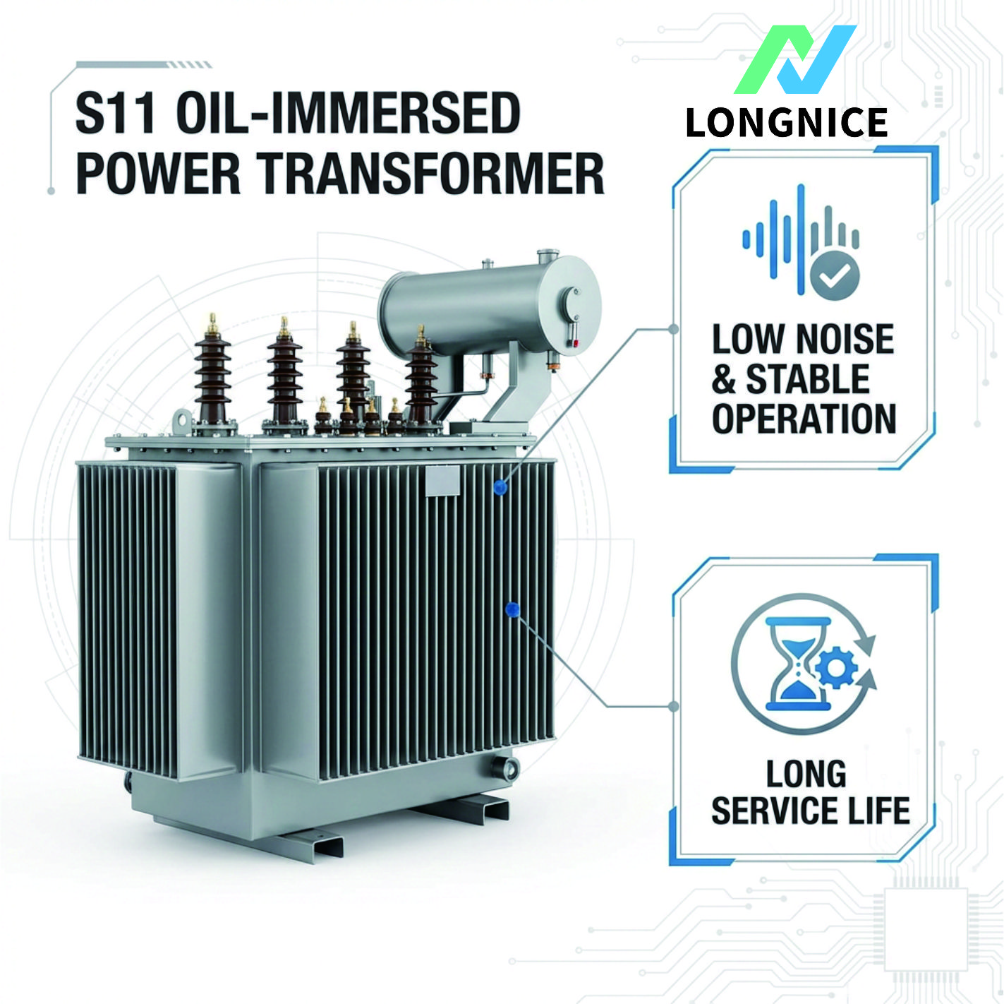 Three Phase Oil Immersed Transformer 50kVA - 2500kVA Power Distribution Transformer 11kVto220V/400V/415V Customized Voltage