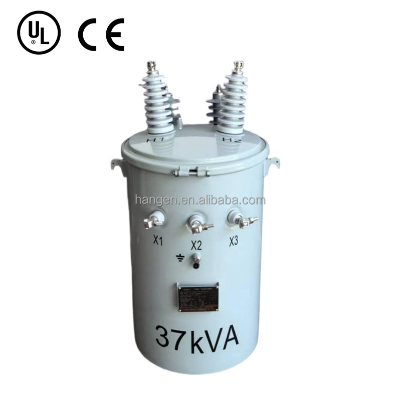 Hangen 37KVA MV&amp;HV Oil Immersed Distribution Transformer 120/240V Single Phase 10KV Input 380V 220V Output 60Hz Pole Mounted