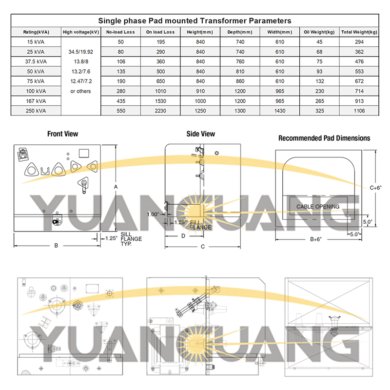 Oil Filled Copper Aluminum Winding 5kVA 10kVA 15kVA 25kVA 37.5kVA 50kVA Single Phase Pad Mounted Transformer