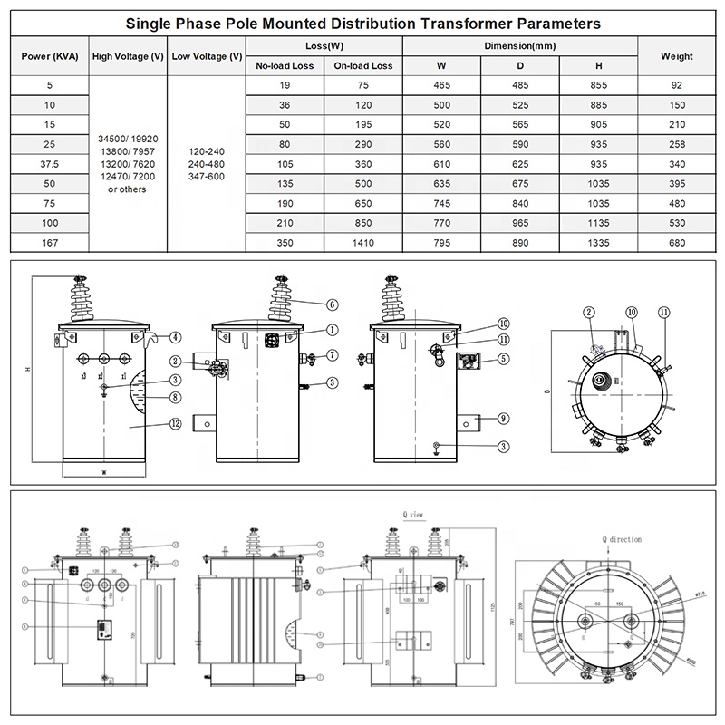 IEC ANSI 10kV 240v 15KVA 25KVA 50/60 HZ Pole Mounted Distribution Transformer Remote Mountainous Areas