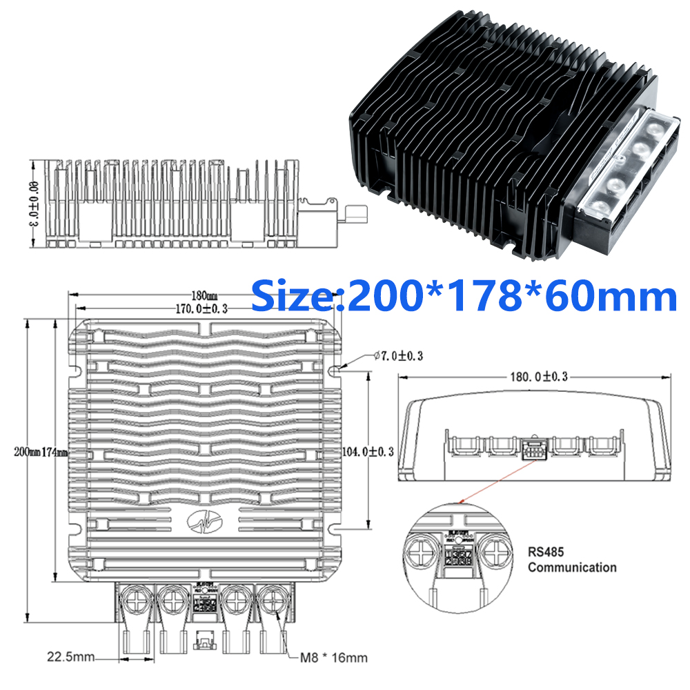 1500W High-Power Buck Boost Converter DC10-60V to 12V 24V 28V 48V Step up Down Waterproof Transformer with RS485 Switch Control