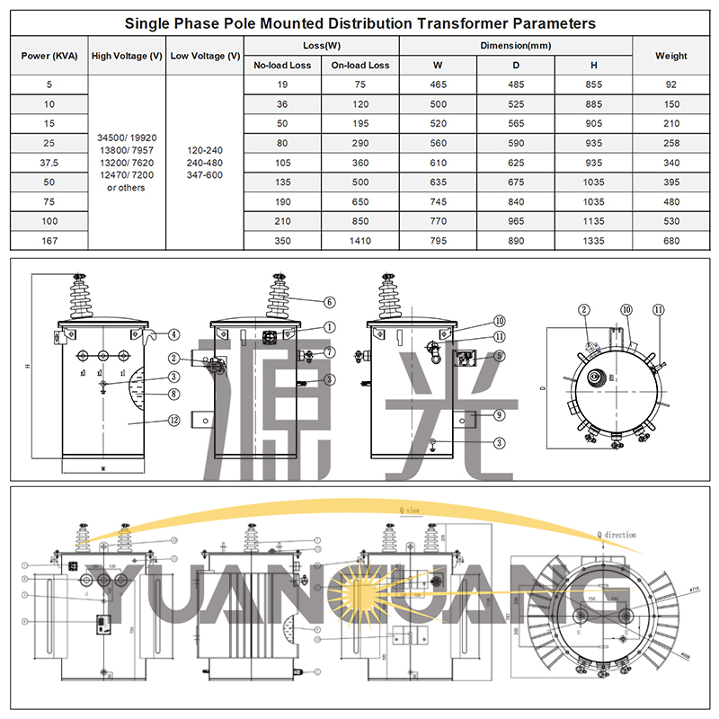 Oil Filled 5Kva 10Kva 15Kva 25Kva 37.5Kva 50Kva 75kva 100kva 13.8kV 120V/240V CSP Single Phase Pole Mounted Transformer