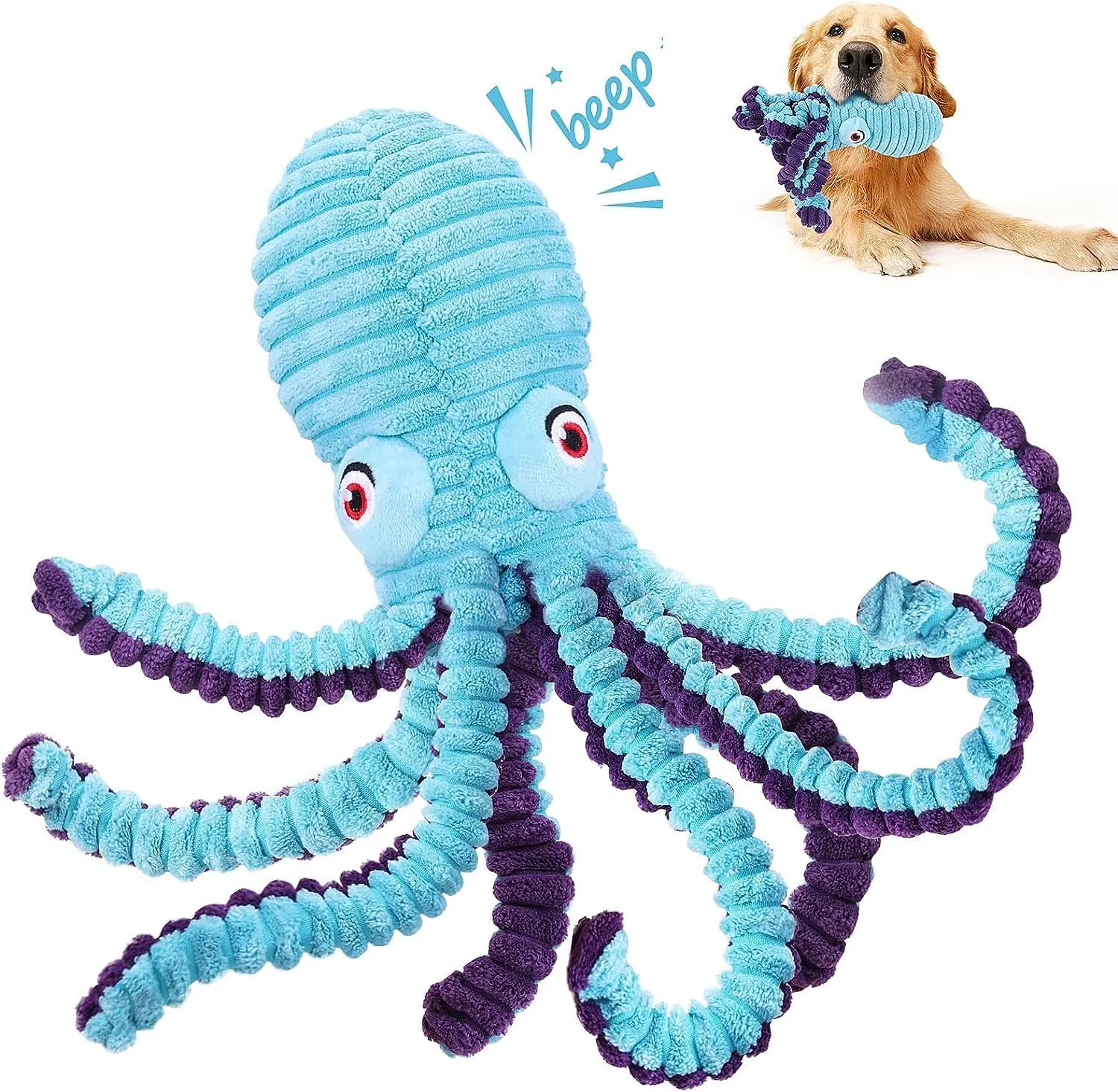 Octopus Plush Squeaky Dog Stuffed Chew Toy for Small Medium Large Dogs