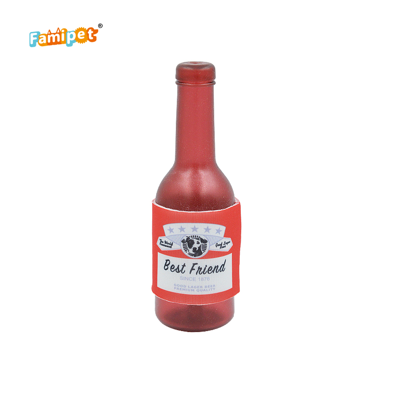 Famipet Custom Wholesale New Beer Bottle Design Durable Non-toxic TPR Indestructible Dog Squeaky Toy Pet Chew Toy for Dog