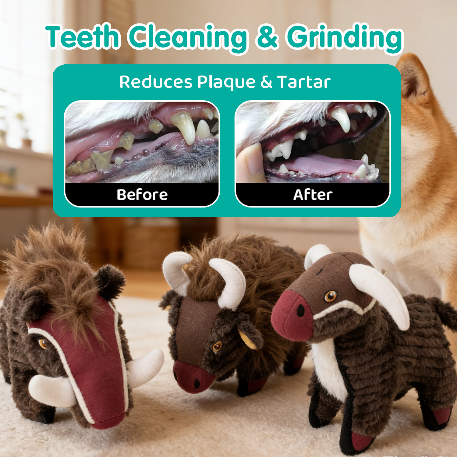 Manufacturer Custom Interactive Dog Toy Realistic Bison Plush Dog Chew Toy for Aggressive Chewers