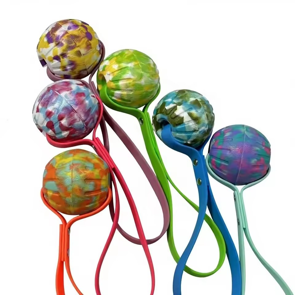 Non-toxic Interactive Pet Chew Toys Indoor/outdoor Use Durable Rubber Dog Chew Ball Toy with Strap Interactive Play Toy