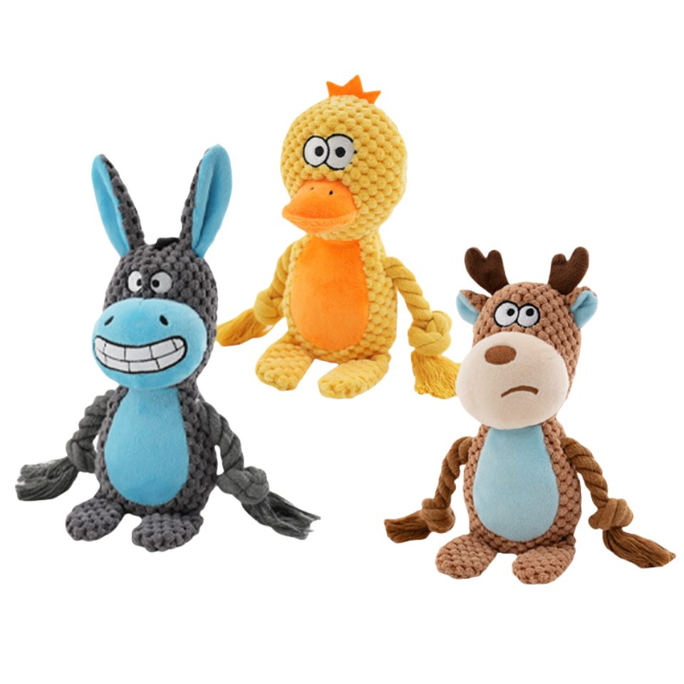 Wholesale Pet Toys Customized Plush Stuffed Squeaky Animal with Cotton Rope Dog Bite Chew Toy