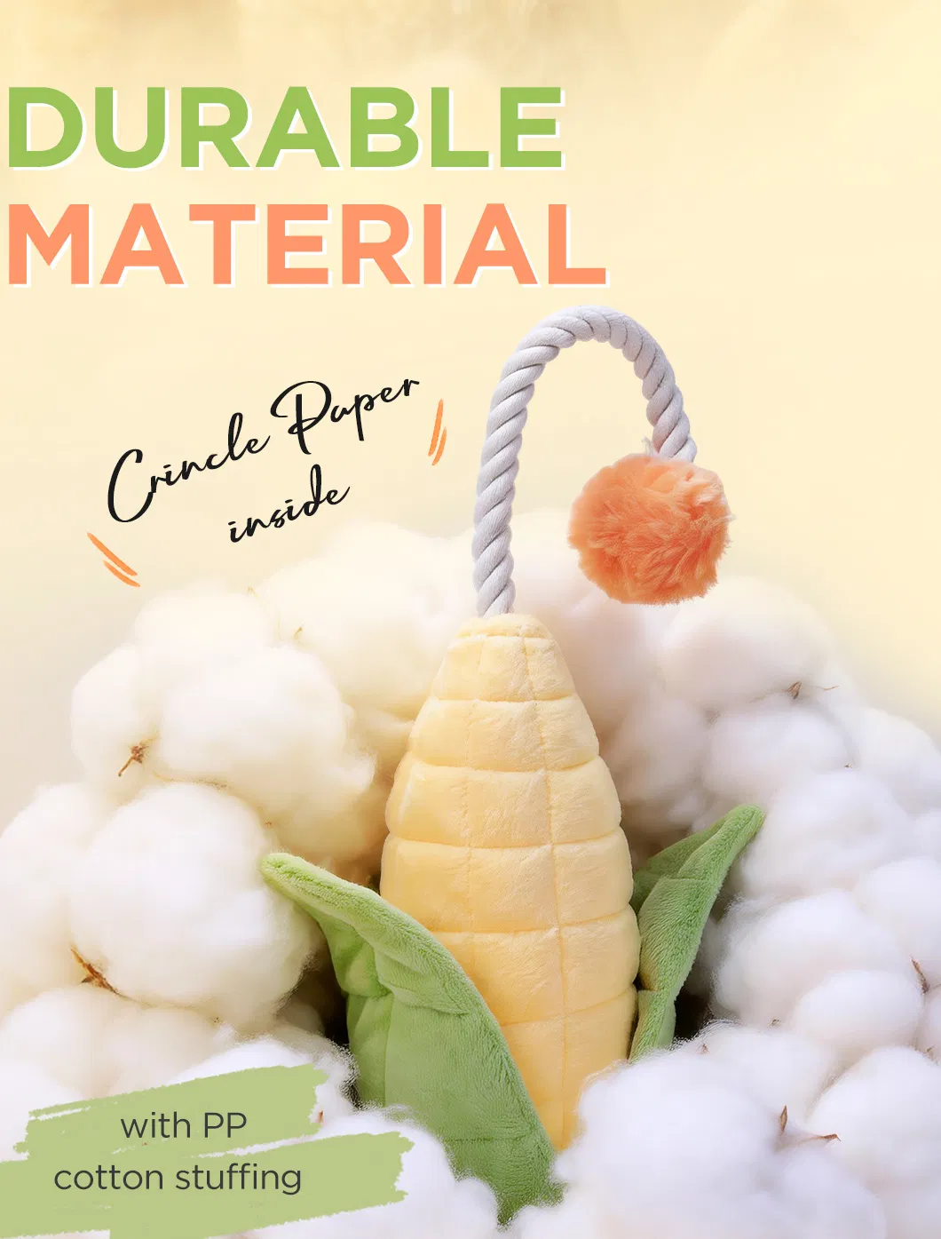 Pet Products Factory Custom Cute Corn Plush Dog Rope Chew Toy
