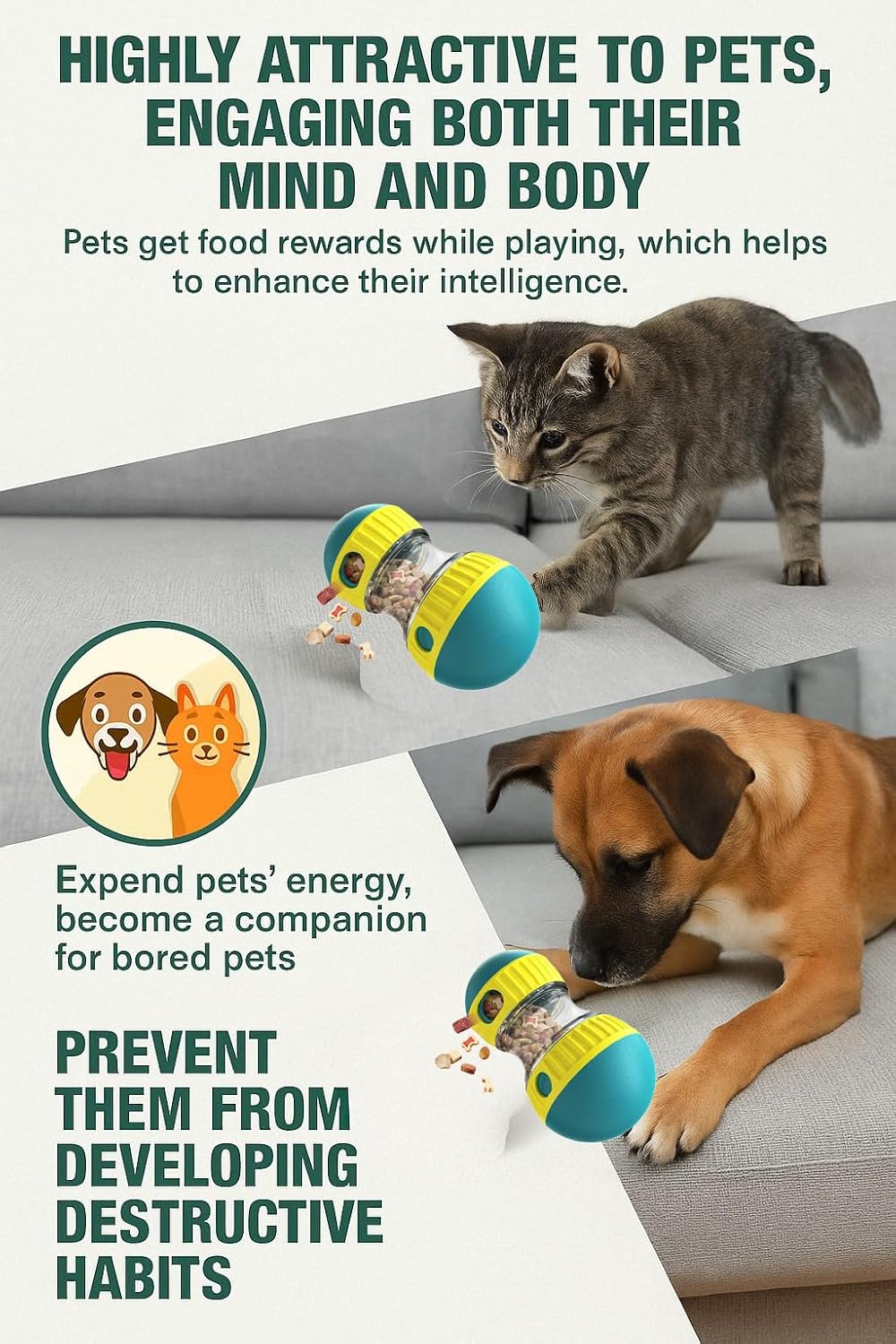 Interactive Eco-Friendly Pet Treat Dispenser Toy Adjustable Puzzle Feeder Ball for Dogs Cats Modern Slow Feeding Enrichment