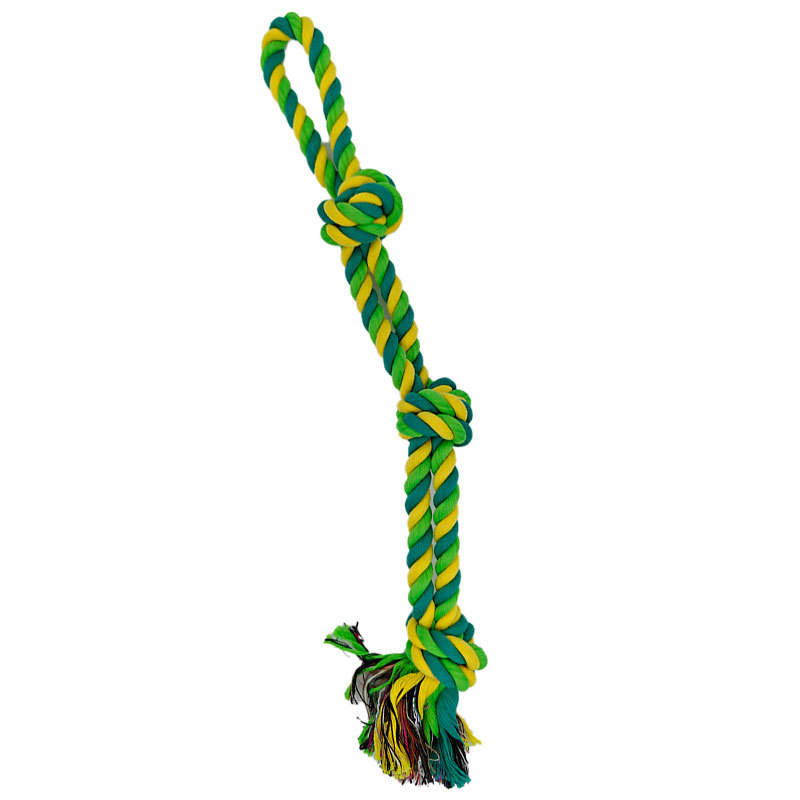 Aggressive Chewer Tug Dog Rope Toy Cotton Rope 3-Section Double Strand Indestructible Large Dog Toy
