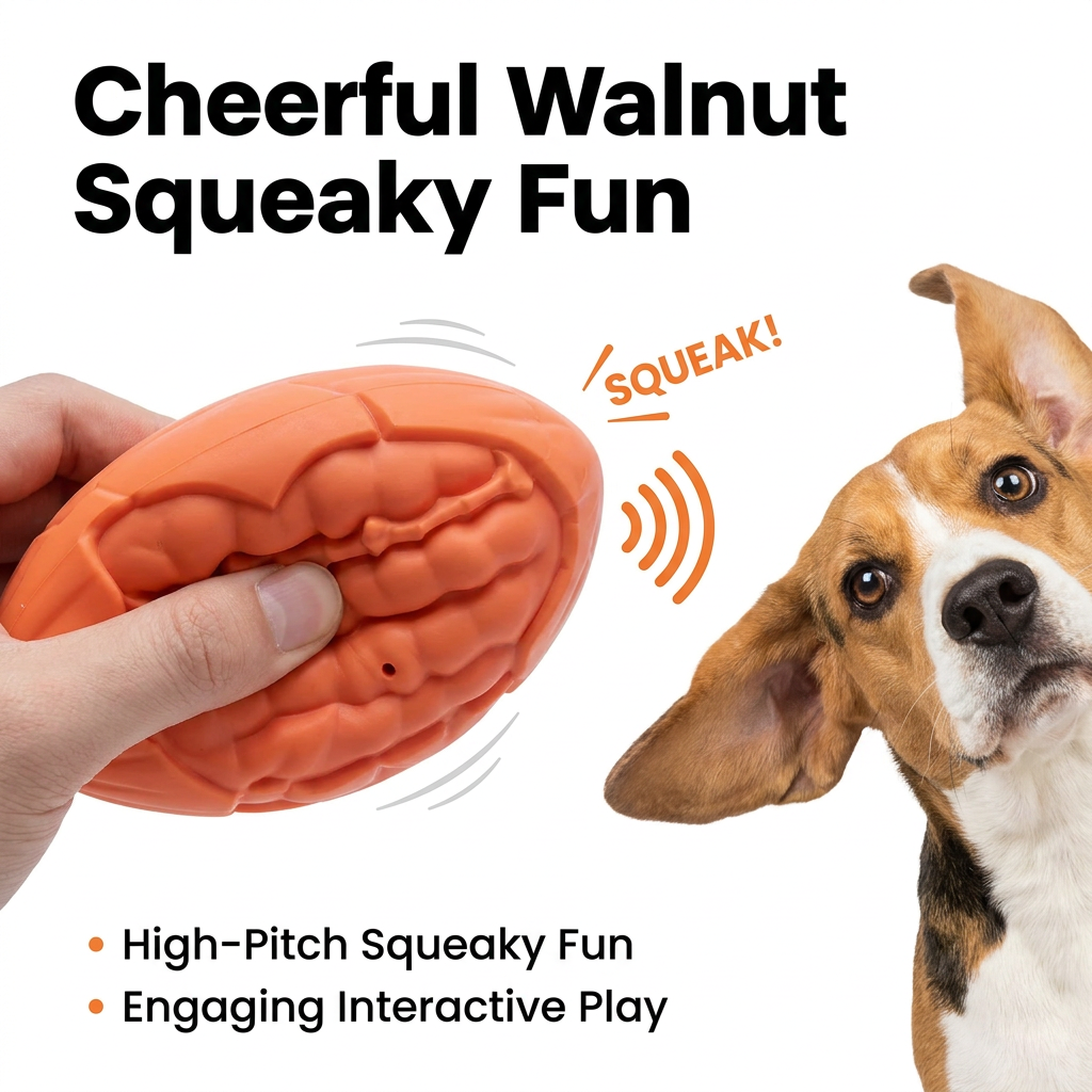 Custom Durable Squeaky Walnut Dog Toy Natural Rubber Teeth Cleaning Pet Chew Toy for Large Dogs