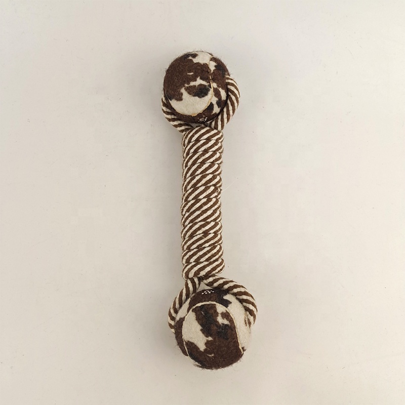 Brown Hemp Rope Bone Shape Pet Interactive Dog Chew Knot Training Toy Pet Supplies and Toys with Two Tennis Ball