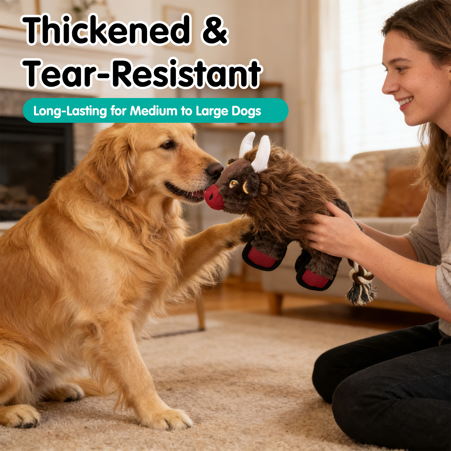 Manufacturer Custom Interactive Dog Toy Realistic Bison Plush Dog Chew Toy for Aggressive Chewers