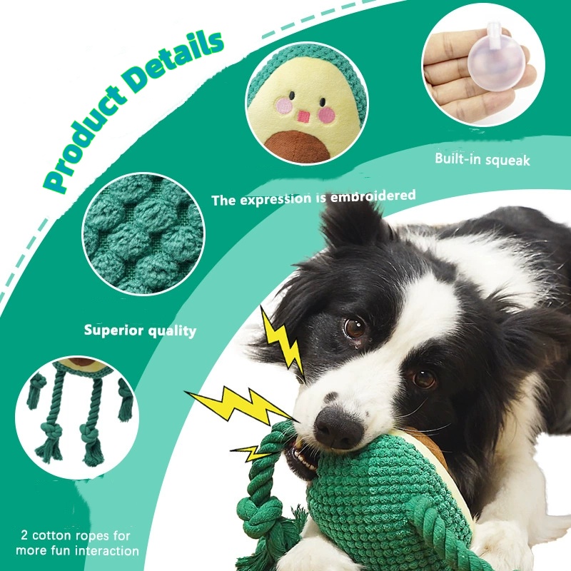 Avocado Design Squeaky Dog Chew Toys Eco-Friendly Interactive Sound Pet Plush Toy for Dogs Teeth Clean Indestructable Dog Toys