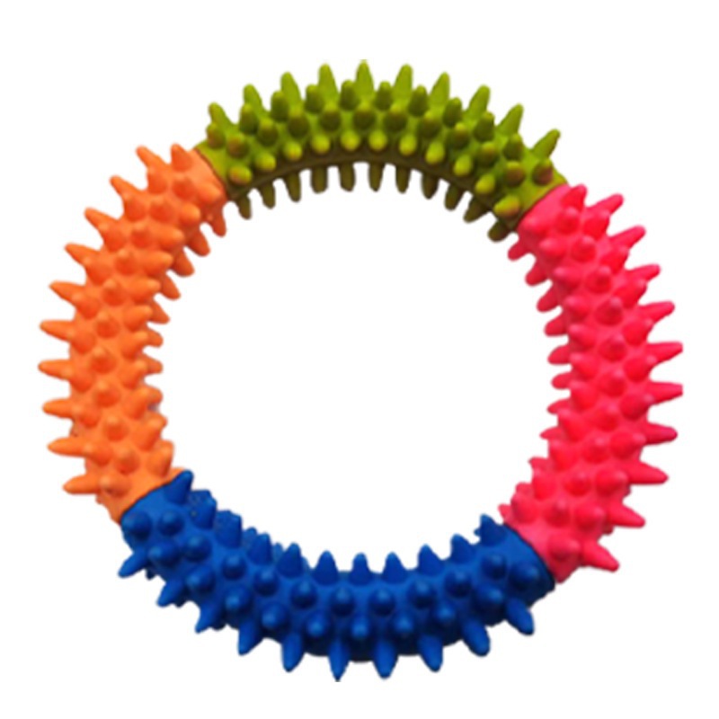 Wholesale Durable Bite-Resistant Four-Color Spiked Ring Dog Chew Toy For Medium/Large Breeds-Thermoplastic Rubber Interactive