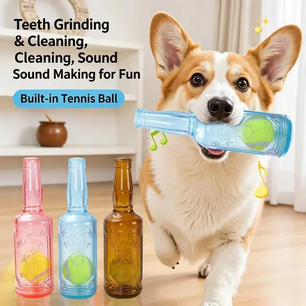 Squeaky Interactive Bottle Pet Toy for Dog Teeth Cleaning and Boredom Relief