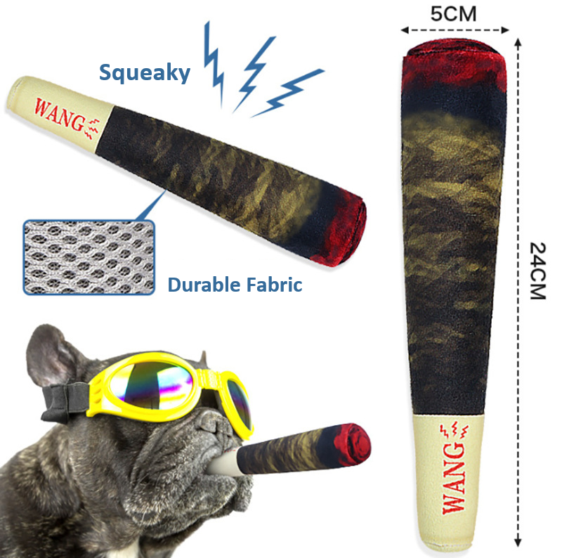Custom Funny Cigar Super Soft Plush Pet Chew Toys Interactive Sound Squeaky Dog Toys For Aggressive Chewers