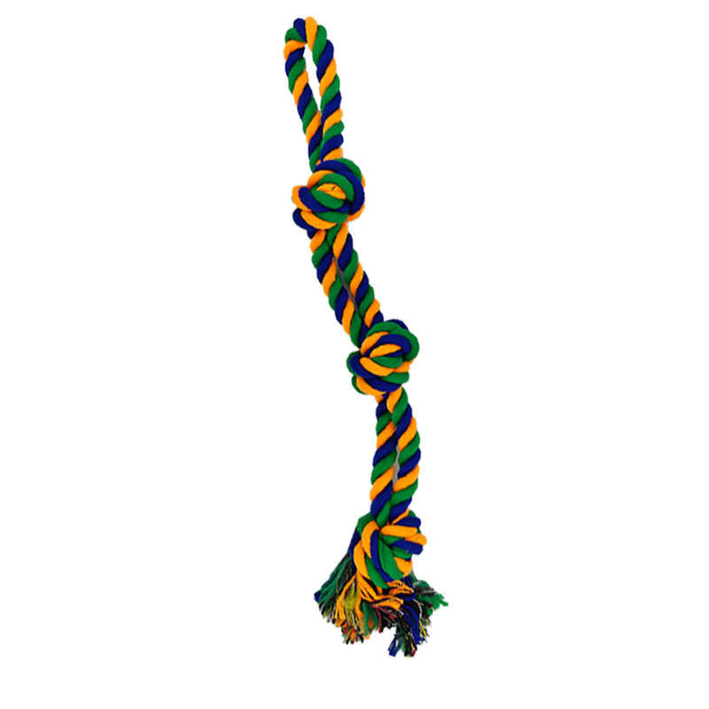 Aggressive Chewer Tug Dog Rope Toy Cotton Rope 3-Section Double Strand Indestructible Large Dog Toy