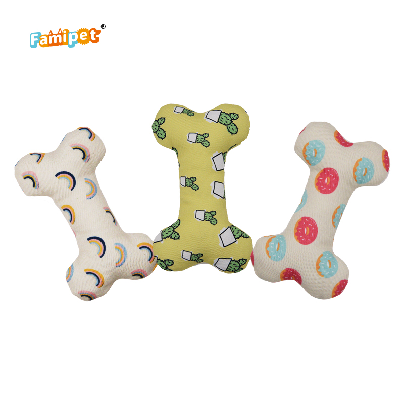 Famipet Custom Design Canvas Bones Series Soft Stuffed Squeaky Pet Toy Dog Toy Set